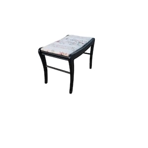 1970s Vintage Ebonized and Upholstered Saber Legs Bench