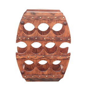 Vintage Wooden Barrel Shaped 10 Bottle Wine Rack