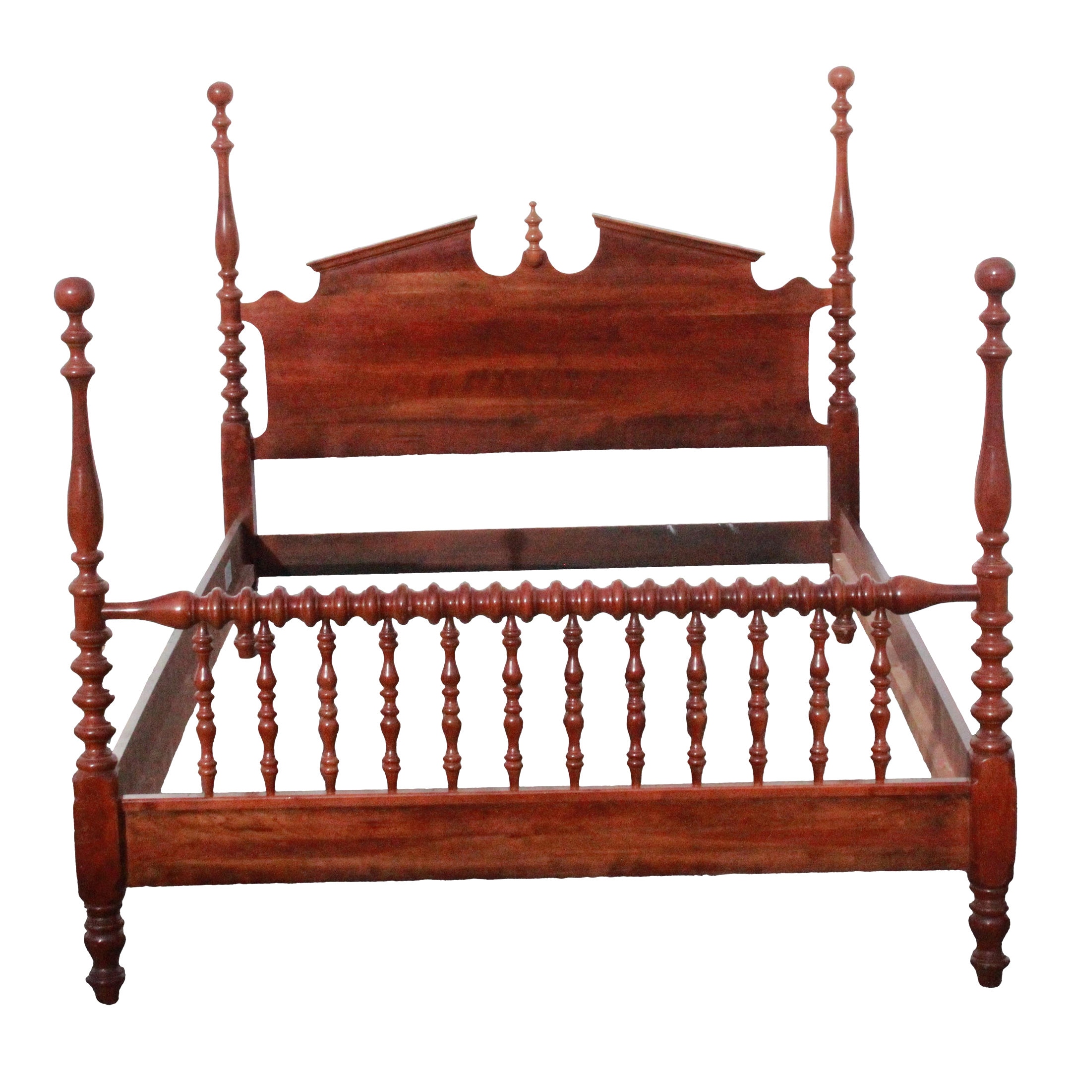1940s Vintage Chippendale Style Four Semi-poster Full XL Bed Frame