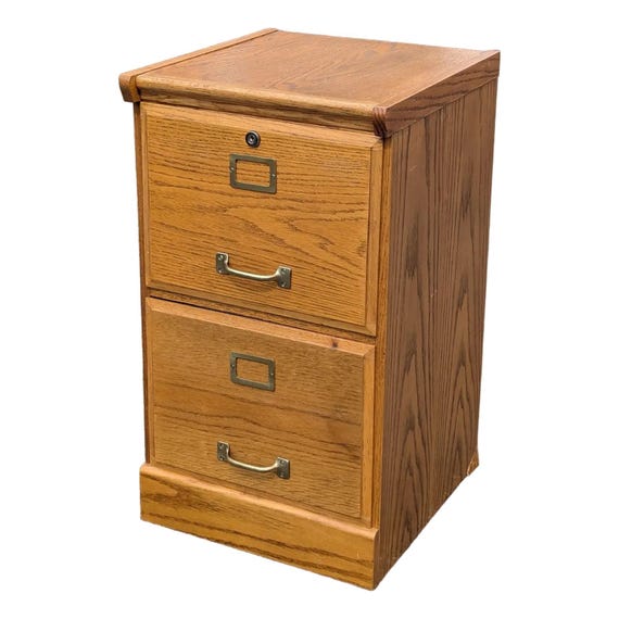 Mid 20th Century Vintage Two Drawer Locking Filing Cabinet With Key