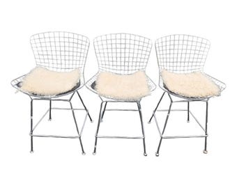 Mid Century Modern Harry Bertoia Style Chrome Wire Metal Bar Stool