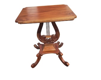 1940s Vintage American Empire Mahogany Rectangular Lyre Base Side Table