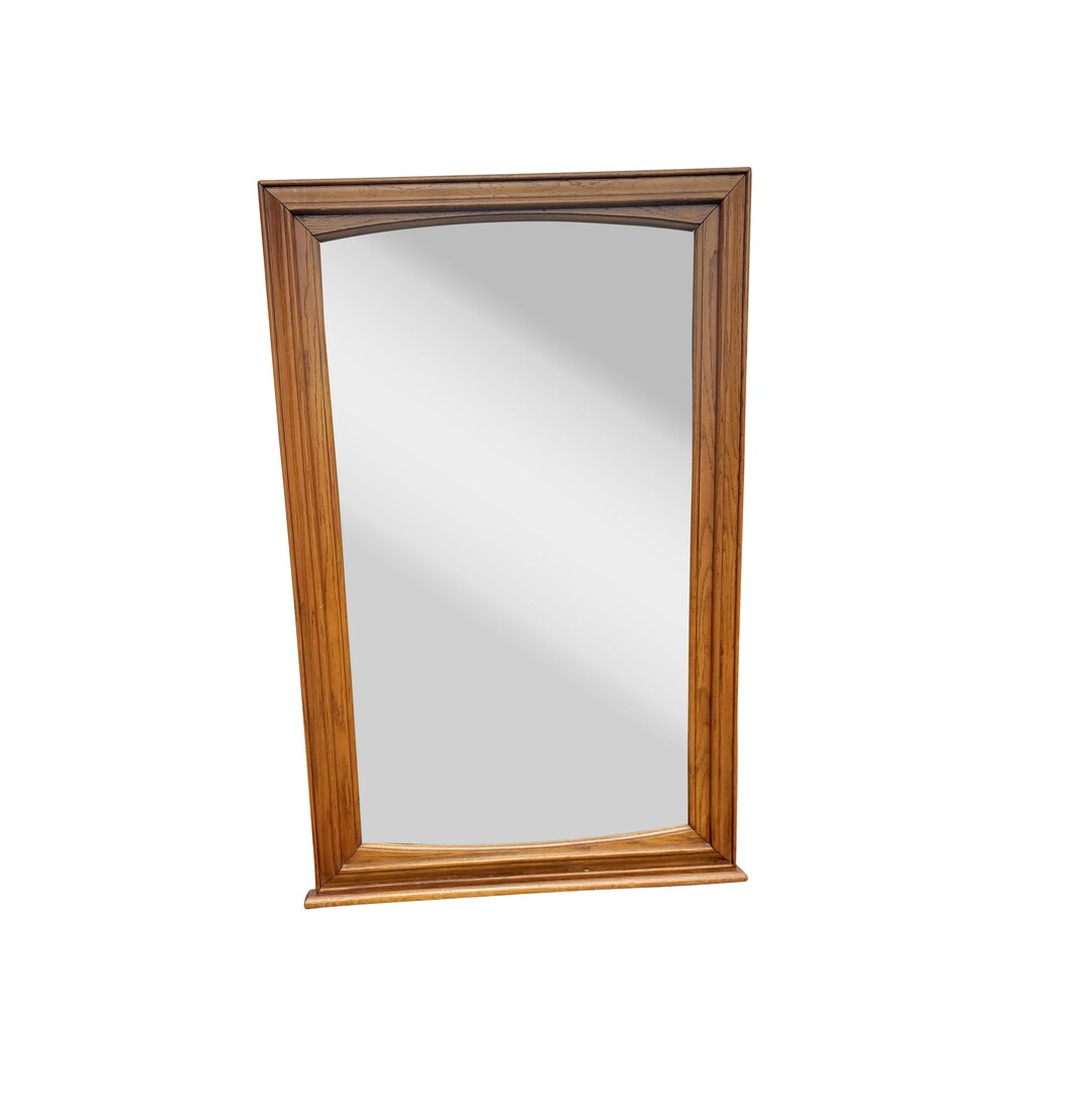 VINTAGE ANTIQUE Golden Solid Oak Frame Wall Mirror, Farmhouse Wall