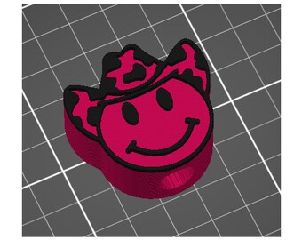 Smiley With Cowboy Hat Cow Print Straw Topper STL 3D Print File Fits Large Straws 20 30 40 oz  Tumbler Charm
