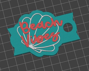 Etiqueta para tapa de plato de verano con diseño de concha marina Beach Vibes, accesorio de pajita grande, impresión 3D STL, vaso de 40 oz, impresión multicolor multicapa, pajita de 11 mm