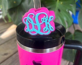 CUSTOM Fancy Monogram Initial Straw Topper Slider Charm Accessory for 20 30 40 oz Stanley and All Large Straw Tumblers / Choose Fonts Colors