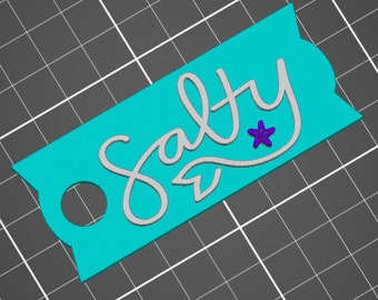 Salty Beach Summer Straw Topper Tumbler Lid Topper Plate Tag STL 3D Print File 40 oz Tumblers Large Straw 11.2mm Opening Multicolor Layered