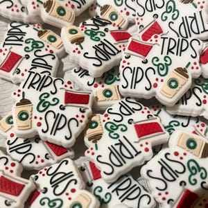 Trips and Sips Coffee Silicone Focal Beads / Pack of 4 / Silicone Beads for Keychains Charms Pens