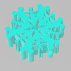 May include: A turquoise blue snowflake-shaped ornament with a 3D design. The ornament is made of plastic and has a smooth, shiny finish.