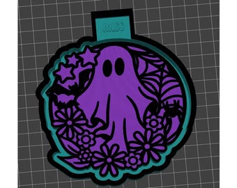 Cute Ghost Spiderwebs Stained Glass Halloween Freshie Hanging Air Freshener Mold STL 3D Print File / Housing for Silicone with Pull Tab