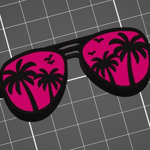 Summer Sunglasses Palm Tree Straw Topper STL 3D Print File 11.1 mm Straw Width Fits Popular 30 or 40 oz Tumblers and Large Straws Multicolor