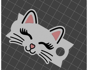 Cute Cat Whiskers Face with Heart Tumbler Tag Plate Lid Topper Accessory STL 3D Printing File / For Popular q 2.0 40 oz Tumbler 11mm Straw