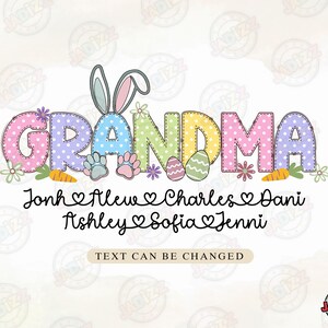 Carte de Pâques personnalisée pour grand-mère avec prénom d'enfant, Lapin de Pâques Mimi PNG, Cadeau de Pâques pour grand-mère Nana Mimi Gigi, Sublimation, Téléchargement instantané