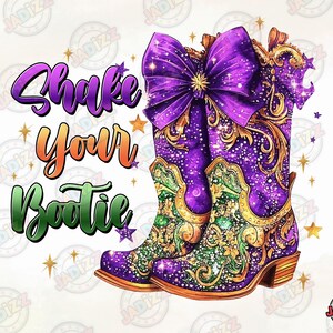 Shake Your Bootie PNG, Mardi Gras Cowboy Boot, Mardi Gras PNG, Fleur De Lis coquette Png, Téléchargement instantané, Téléchargement numérique
