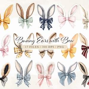 Oreilles de lapin clipart, oreilles de lapin de Pâques, oreilles de lapin mignonnes, nœuds d'oreilles de lapin, clipart de lapin pastel, téléchargement instantané, clipart Png, sublimation