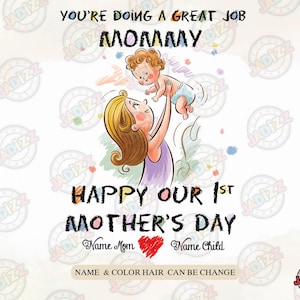 Personalizado Você está fazendo um ótimo trabalho, mamãe Feliz 1º Dia das Mães, Nome personalizado para crianças e presente com nome da mãe, Vida de mãe, Vovó, Sublimação
