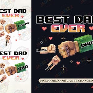 PNG personalizzato "Best Dad Ever" in stile Voxel, pugno chiuso per la festa del papà con bandiera americana, mano di un neonato, pugno chiuso per la mano di un papà, nome personalizzato per bambini