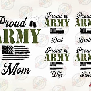 Trotse legerfamilie SVG PNG-bundel, legerfamiliegeschenk, leger-afstudeer-T-shirt, bijpassende familie, patriottisch T-shirt, 4 juli-geschenk, sublimatie