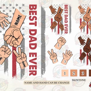 Mano personalizzata "Best Dad Ever" in formato SVG PNG, pugno chiuso per la festa del papà con la bandiera americana in formato SVG, mano di un bambino piccolo, pugno chiuso per la mano del papà, nome personalizzato per bambini