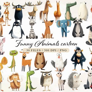 Funny Animals Clipart, Silly Dog, Cat Png, Caricature Pet Bundle Watercolor, Safari Illustration, Digital Print, Cartoon Animals, Animal Png