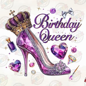Glitter Birthday Queen,  High Heels Birthday Png, Crown Birthday Girl Png, Birthday Gift Shirt, Design, Instant Download, Digital Download