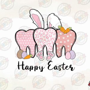 Dentista Feliz Páscoa Png, Trio de Dentes Leopardo Chita Ovo Coelho Coelho Design de Sublimação de Toboágua para Impressão, DOWNLOAD INSTANTÂNEO