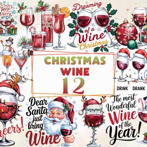 Christmas Wine PNG, Vintage Christmas PNG, Christmas Drink, Vintage Christmas PNG, Holiday Png, Holiday Cliparts Png, Digital Download
