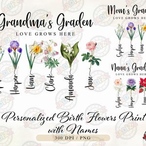 Personalisierter Geburtsblumen-Druck mit Namen, individuelles Kindernamensgeschenk, Mama-Leben-Png, Oma-Sublimation, Geburtsblumen-Png, Sublimation