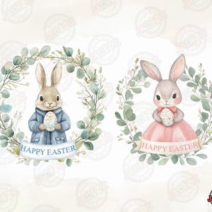 Blauer & rosa Hase Osterkranz PNG, Osterhase, Kinder Ostern, Jungen Ostern, Mädchen Ostern, Frohe Ostern, Sublimation, Sofortiger Download