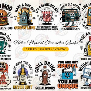 Retro Mascot Characters SVG PNG, Groovy Retro Mascot Builder, Vector Illustrations Body Set, Sublimation, Instant Download, Png clipart