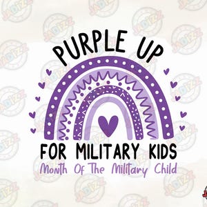 Purple Up für Militärkind Regenbogen Png, Purple Up Design, Kindershirt, Wertschätzung für Militärmütter, Bewusstsein für Militärkinder, Sofortiger Download