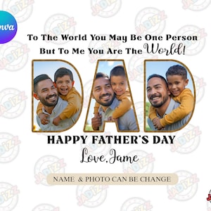Personalisiertes Happy Father es Day Png, Für die Welt bist du vielleicht ein Mensch, aber für mich bist du die Welt, Geschenk für Papa, Personalisierter Name Kind, Sublimation