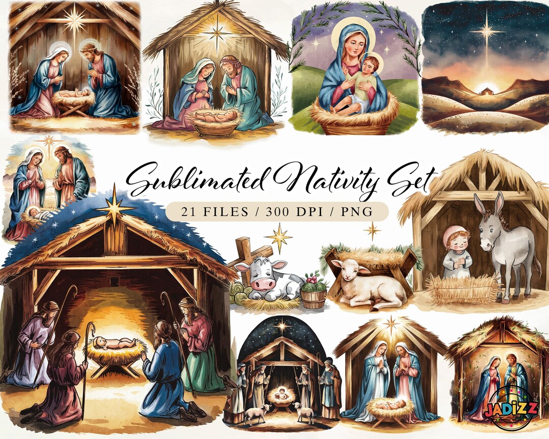 Nativity Set Clipart Bundle, Nativity Scene PNG, Transparent Background ...