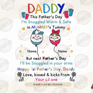 Papa personnalisé, pour la fête des pères, je suis blotti au chaud et en sécurité dans le ventre de maman, Png fête des pères, cadeau pour papa, prénoms d'enfants personnalisés, sublimation