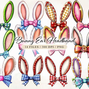 Serre-tête oreilles de lapin, oreilles de lapin de Pâques, oreilles de lapin mignonnes, oreilles de lapin avec nœuds, clipart de lapin pastel, téléchargements d'images numériques pour la fabrication de cartes