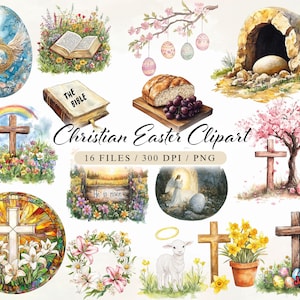 Christian Easter Clipart, Watercolor New Testament Jesus Christ is Risen, Religious Holiday, Bible Resurrection Sunday,Instant Download