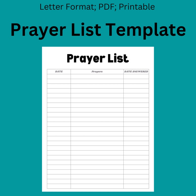 Prayer List, Printable Template, Prayer Partner, Christian Prayer, Date ...