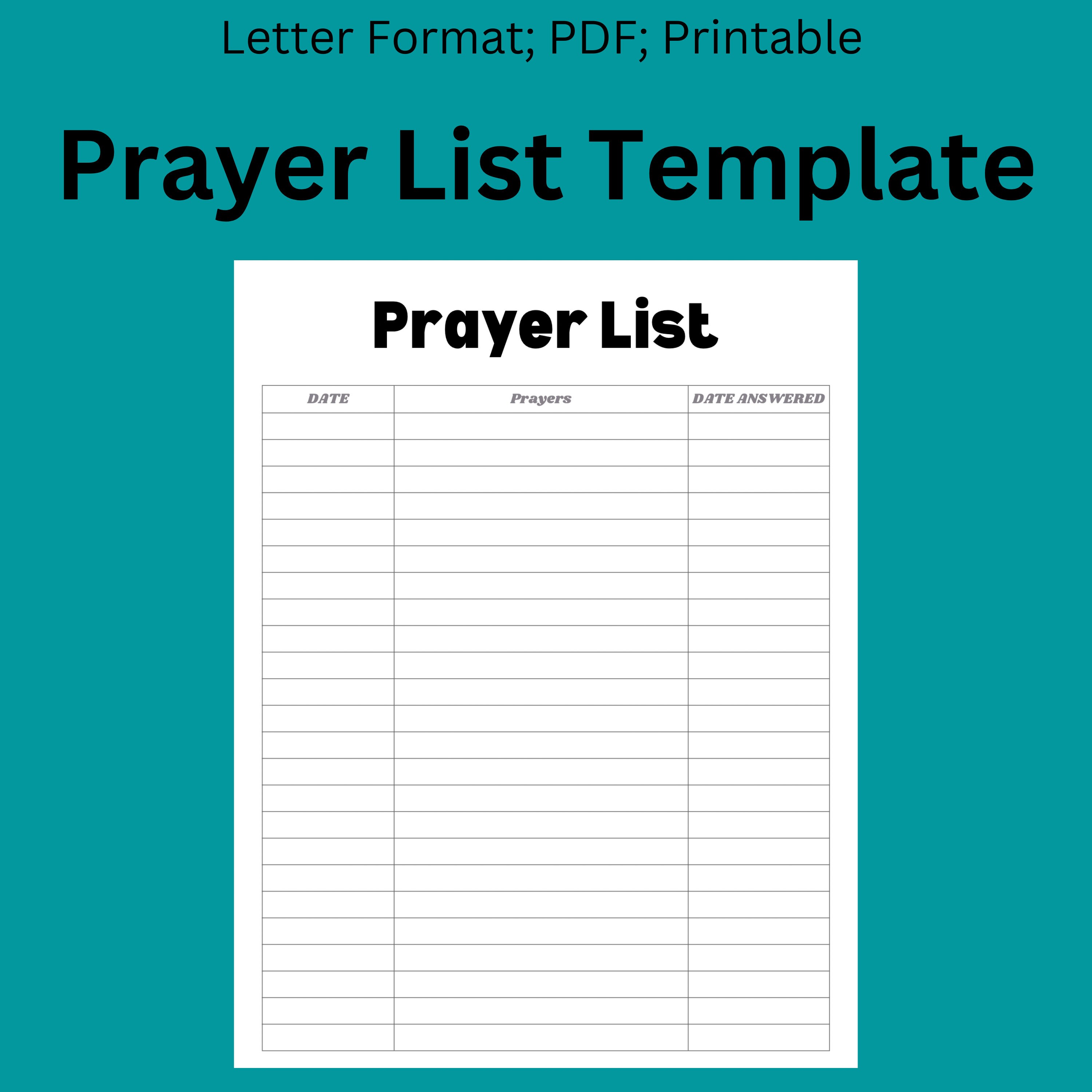 Prayer List Printable Template Prayer Partner Christian Prayer Date 
