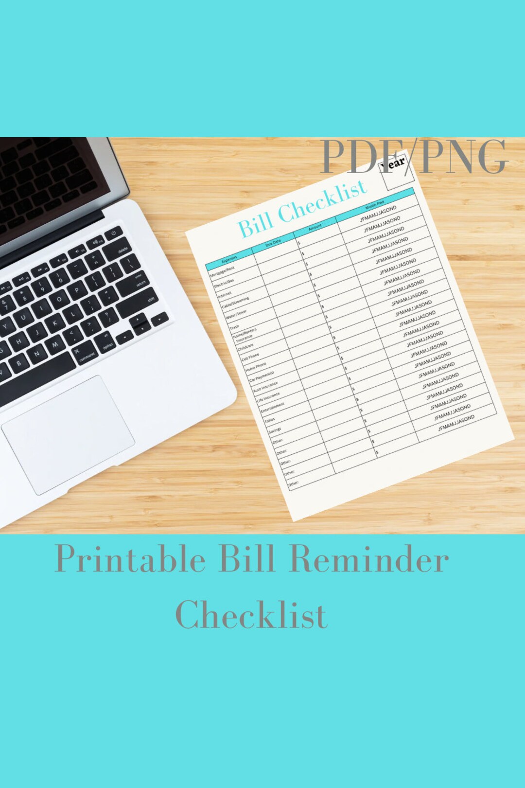 Yearly Bill Checklist, Yearly Budget, Printable Checklist, Financial ...