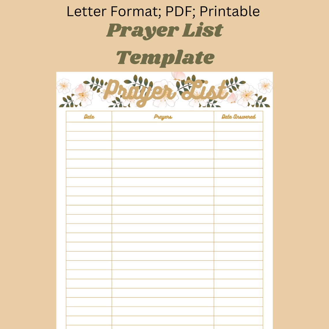 Printable Prayer List, Printable Template, Prayer Partner, Christian Printable Prayer List, Printable Template, Prayer Partner, Christian