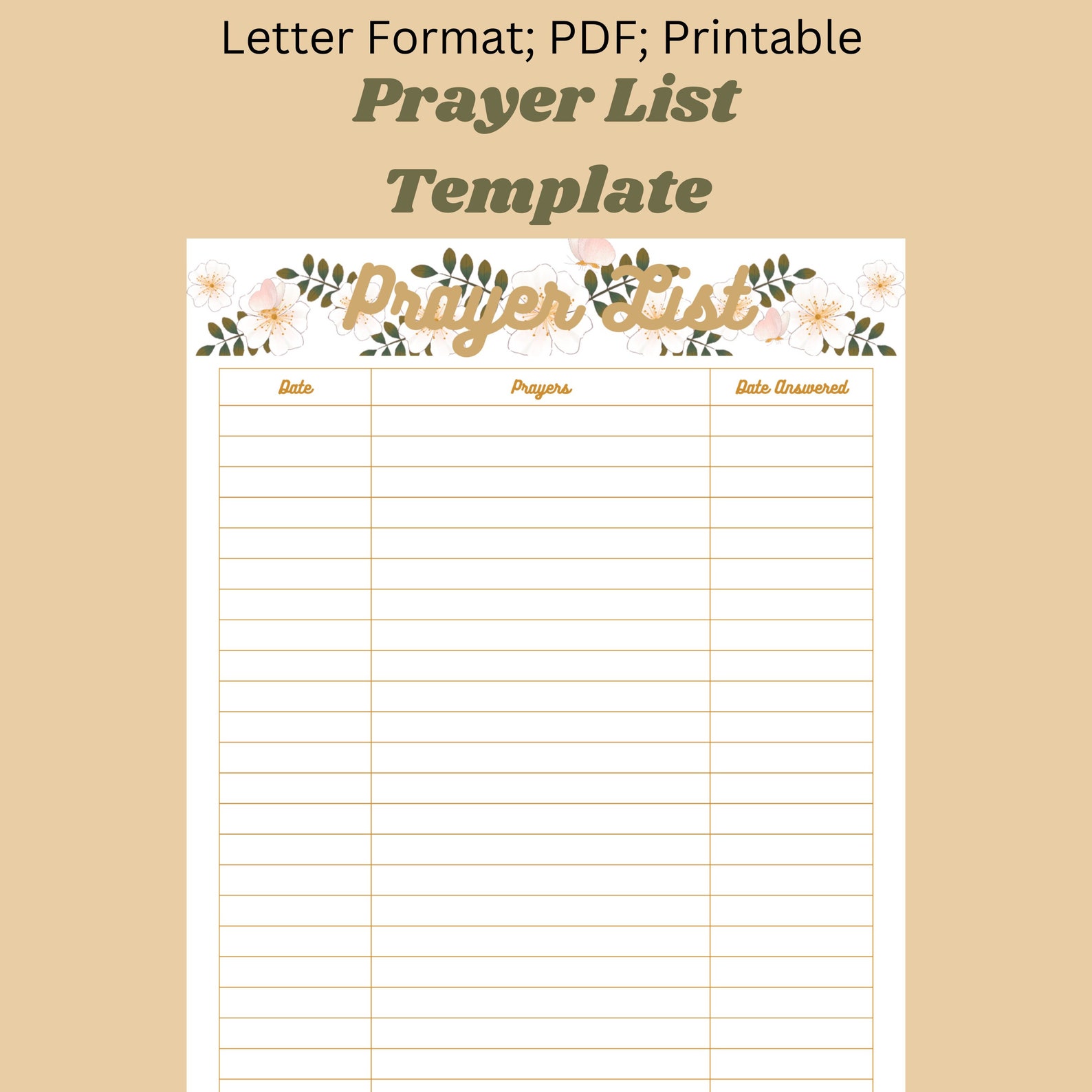 Printable Prayer List, Printable Template, Prayer Partner, Christian ...