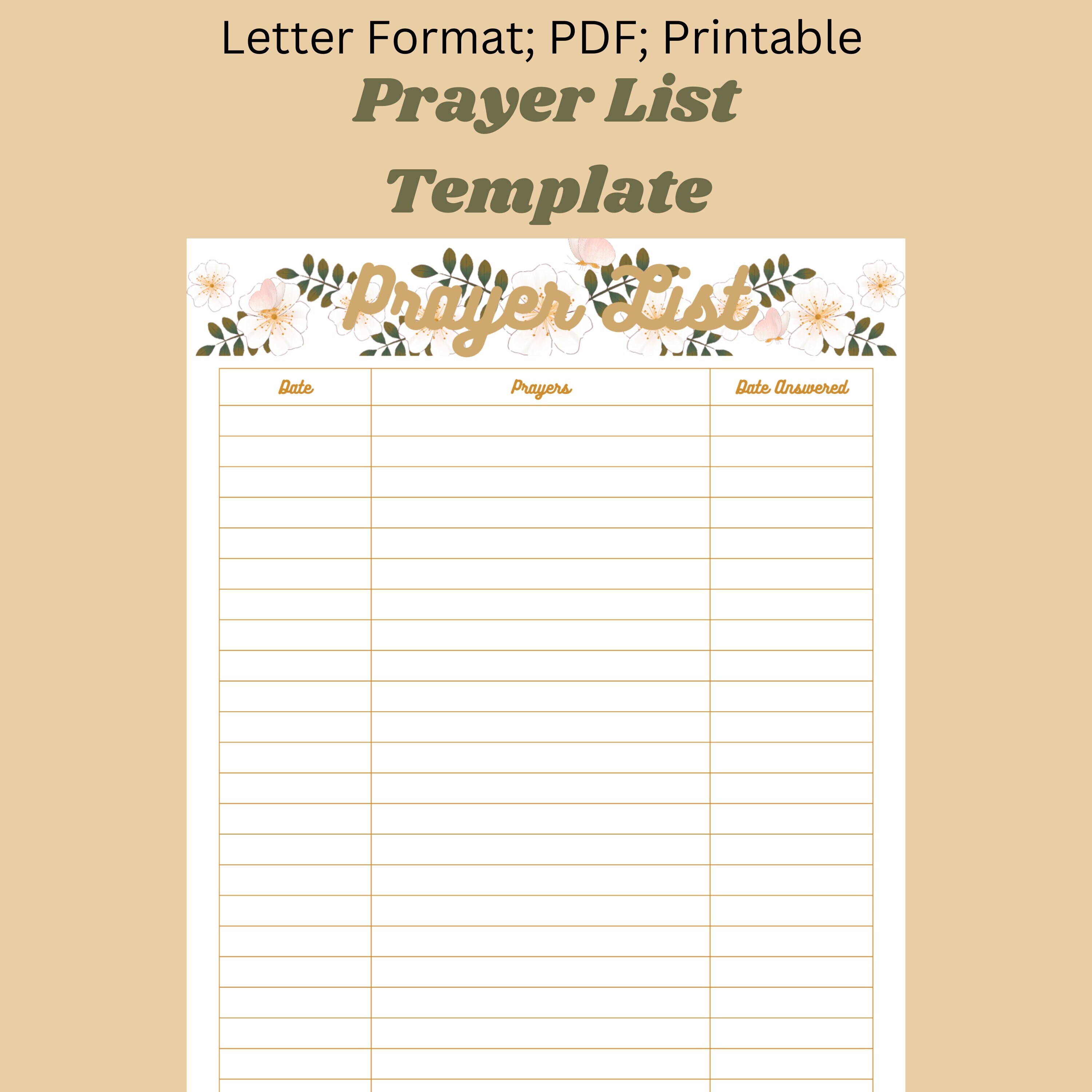 Printable Prayer List Printable Template Prayer Partner Christian 