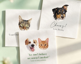 Kundenspezifische Hunde-u. Katzen-Cocktailservietten, personalisiertes Porträt für Hochzeitsfest, Brautparty-Dekor