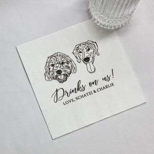 Tovaglioli personalizzati per matrimonio con animali domestici, tovaglioli personalizzati per cocktail con animali domestici, tovaglioli personalizzati per matrimonio con cani illustrati, tovaglioli personalizzati per cocktail con ritratto di animali domestici