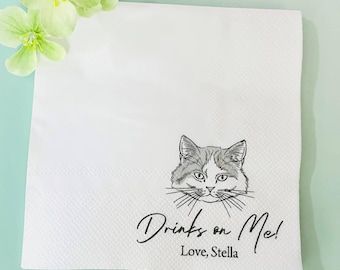Gepersonaliseerde servetten huisdierportret: aangepaste cocktailservetten kat/hond bruiloft