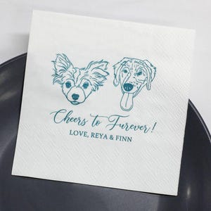 Tovaglioli per matrimonio con cane illustrati personalizzati, tovaglioli per matrimonio con animali domestici personalizzati, tovaglioli da cocktail personalizzati con animali domestici, tovaglioli da cocktail con ritratto di animali domestici personalizzati
