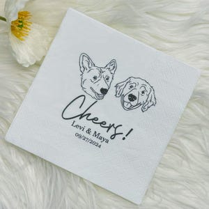 Custom dog wedding napkins,Cocktail napkin,Custom pet party napkins,Personalized cat wedding napkins,Custom Pet Portrait Wedding Napkins