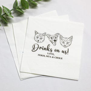 Tovaglioli personalizzati per matrimonio con animali domestici, tovaglioli personalizzati per cocktail con animali domestici, tovaglioli personalizzati per matrimonio con cani illustrati, tovaglioli personalizzati per cocktail con ritratto di animali domestici