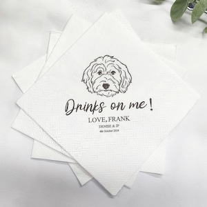 Custom Pet Cocktail Napkins, Custom Pet Portrait, Dog Wedding Napkins, Cat Napkins, Beverage Napkins, Dog Illustration Napkins, Bar Napkins