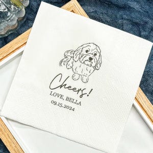 Tovaglioli personalizzati per matrimonio con cani, tovaglioli personalizzati per cocktail con animali domestici, tovaglioli con illustrazioni di cani, tovaglioli personalizzati con ritratti di animali domestici, decorazioni per matrimonio per amanti degli animali domestici